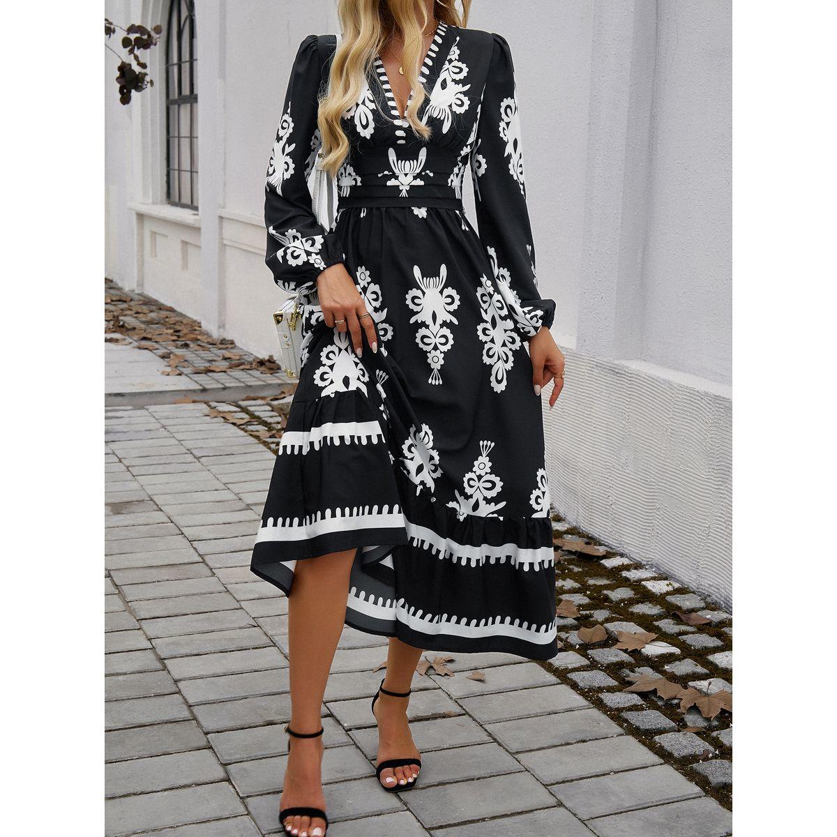 فستان ميدي مطبع بالكامل مع حافة واسعة دي واي × ستايلي-women-clothing-dresses-image-1