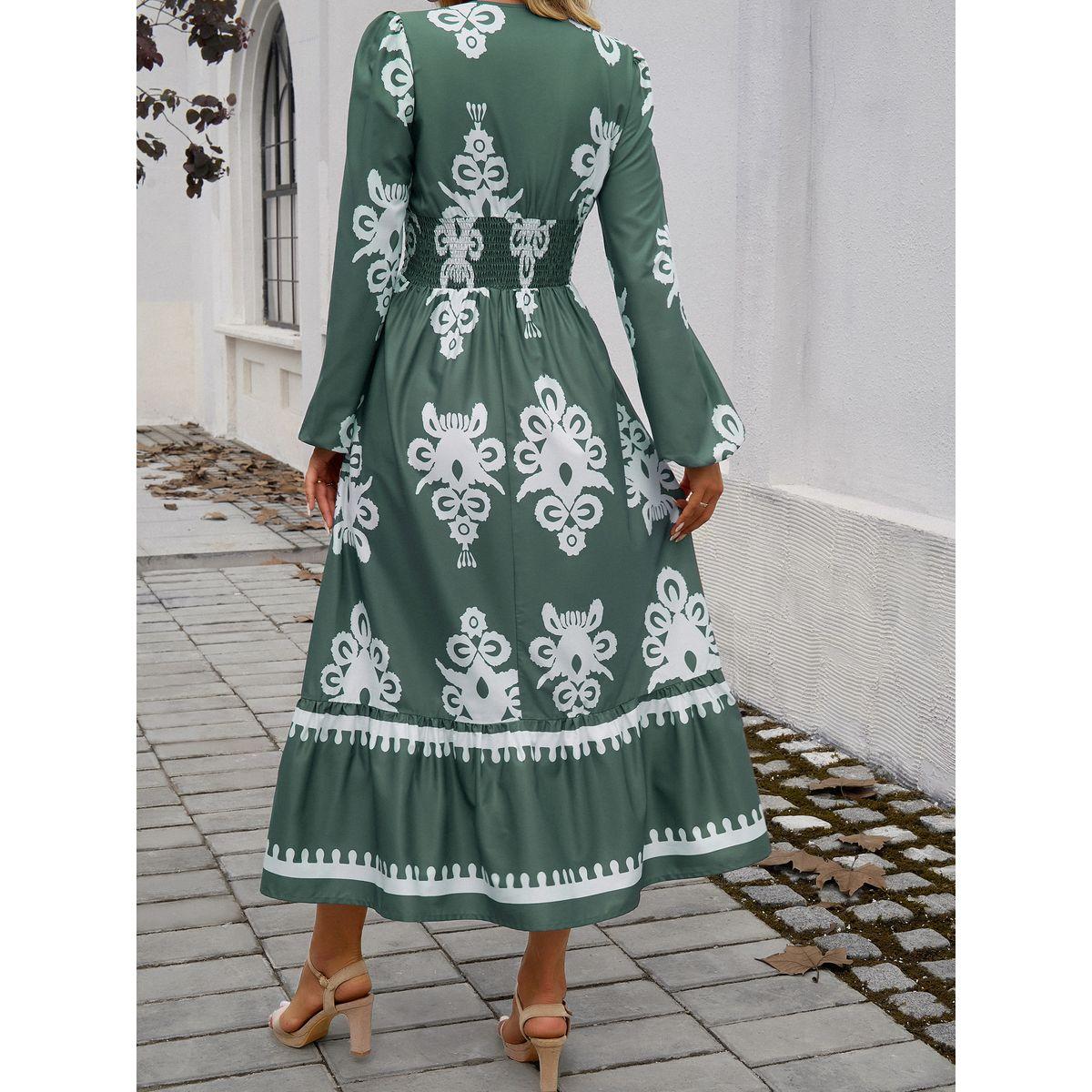 DY X Styli  All Over Print V Neck A-Line Midi Dress-women-clothing-dresses-image-2