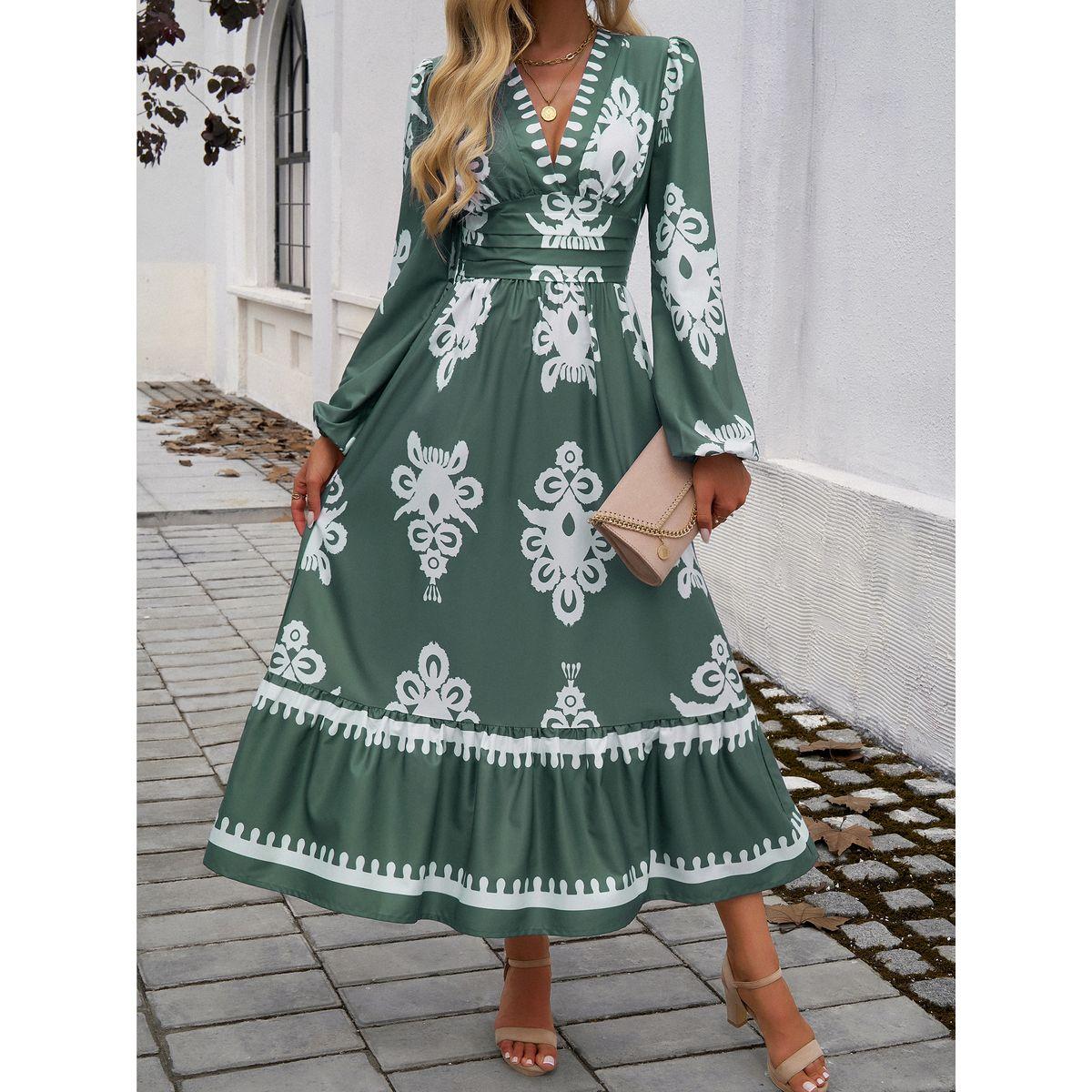 DY X Styli  All Over Print V Neck A-Line Midi Dress-women-clothing-dresses-image-5