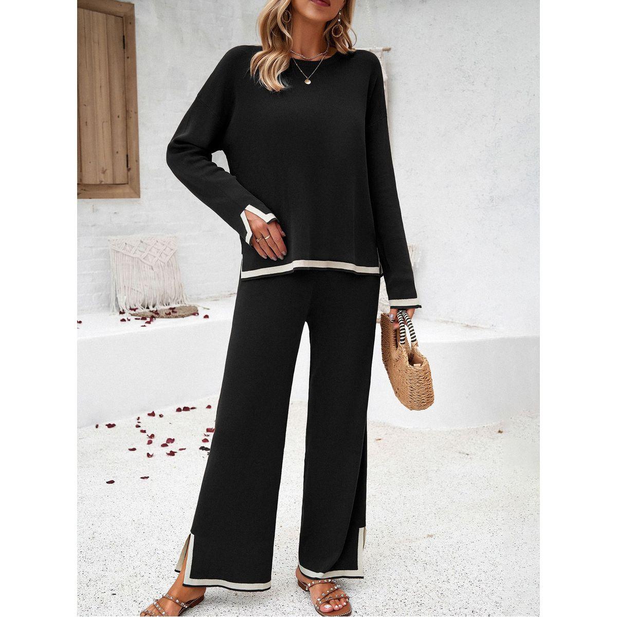 طقم منسق من بنطال بأرجل مستقيمة وبلوزة محبوكة دي واي × ستايلي-women-clothing-coordsets-image-5