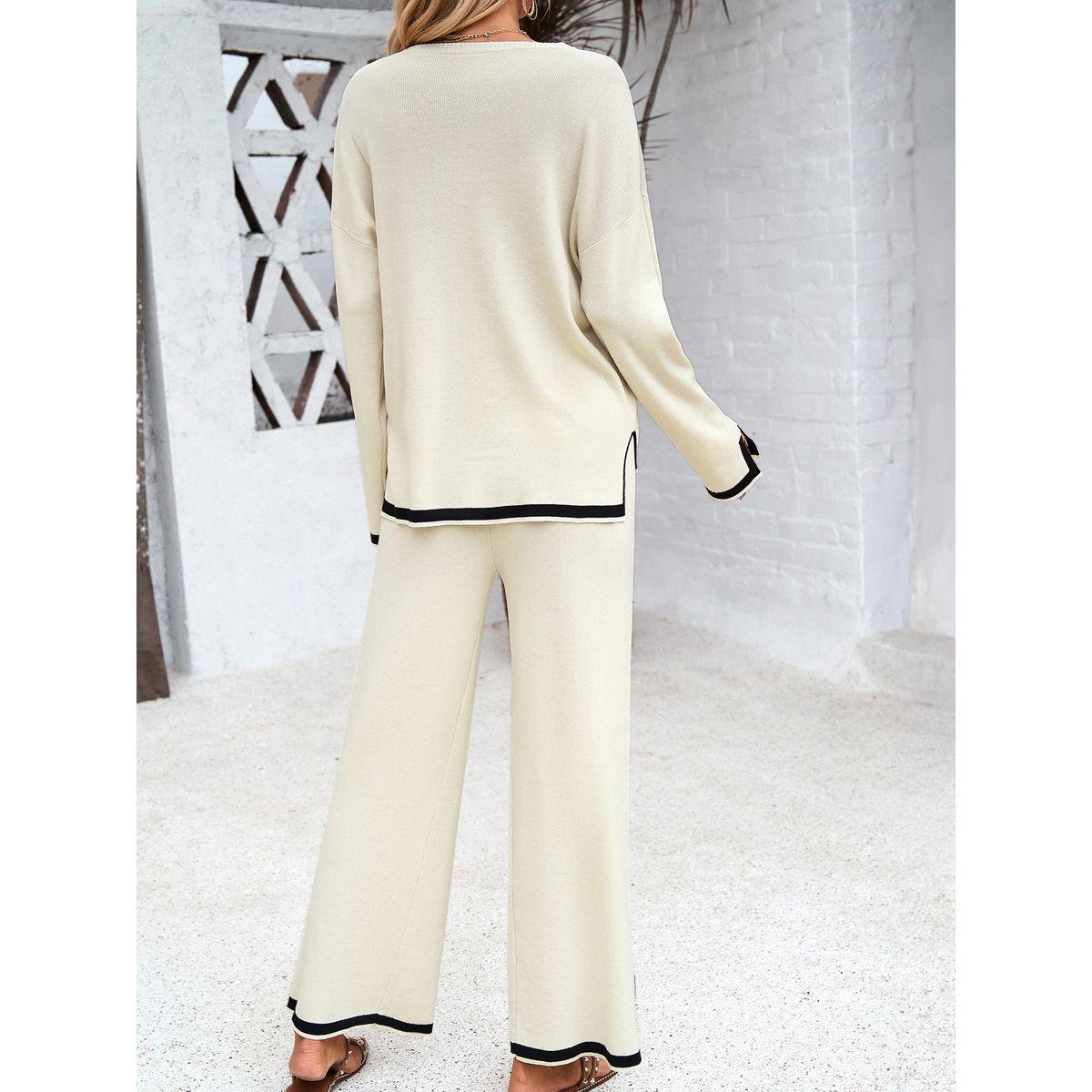 طقم منسق من بنطال بأرجل مستقيمة وبلوزة محبوكة دي واي × ستايلي-women-clothing-coordsets-image-2