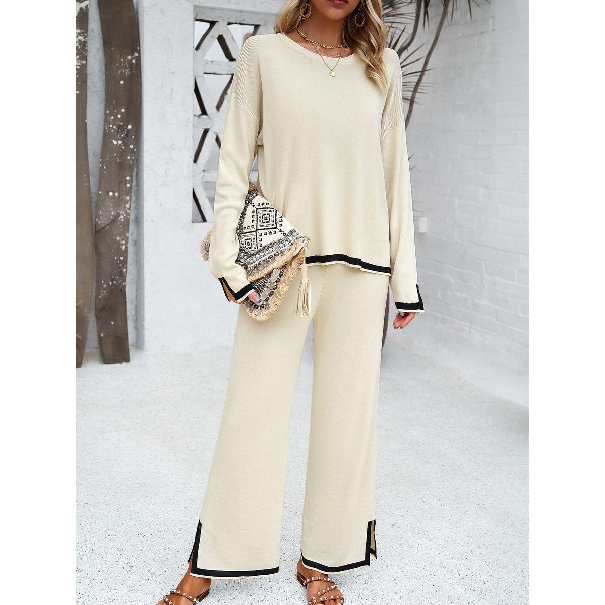 DY X Styli  Contrast Trim Knit Top & Straight Leg Pants Co-Ords-women-clothing-coordsets-image-3