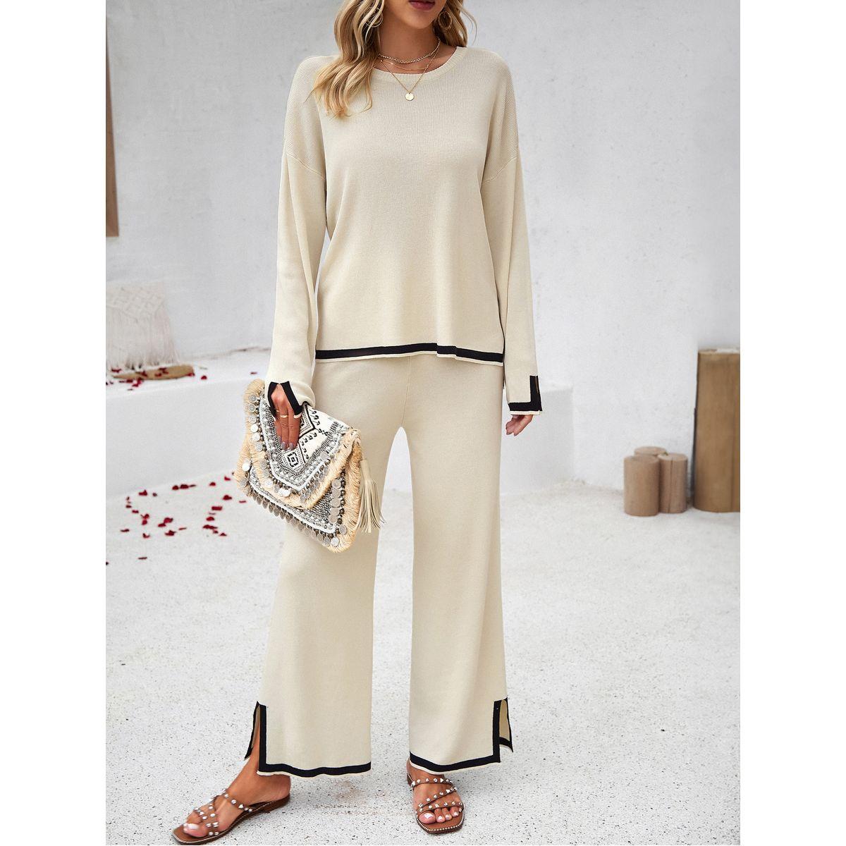 DY X Styli  Contrast Trim Knit Top & Straight Leg Pants Co-Ords-women-clothing-coordsets-image-4