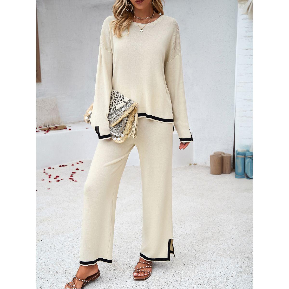 DY X Styli  Contrast Trim Knit Top & Straight Leg Pants Co-Ords-women-clothing-coordsets-image-5