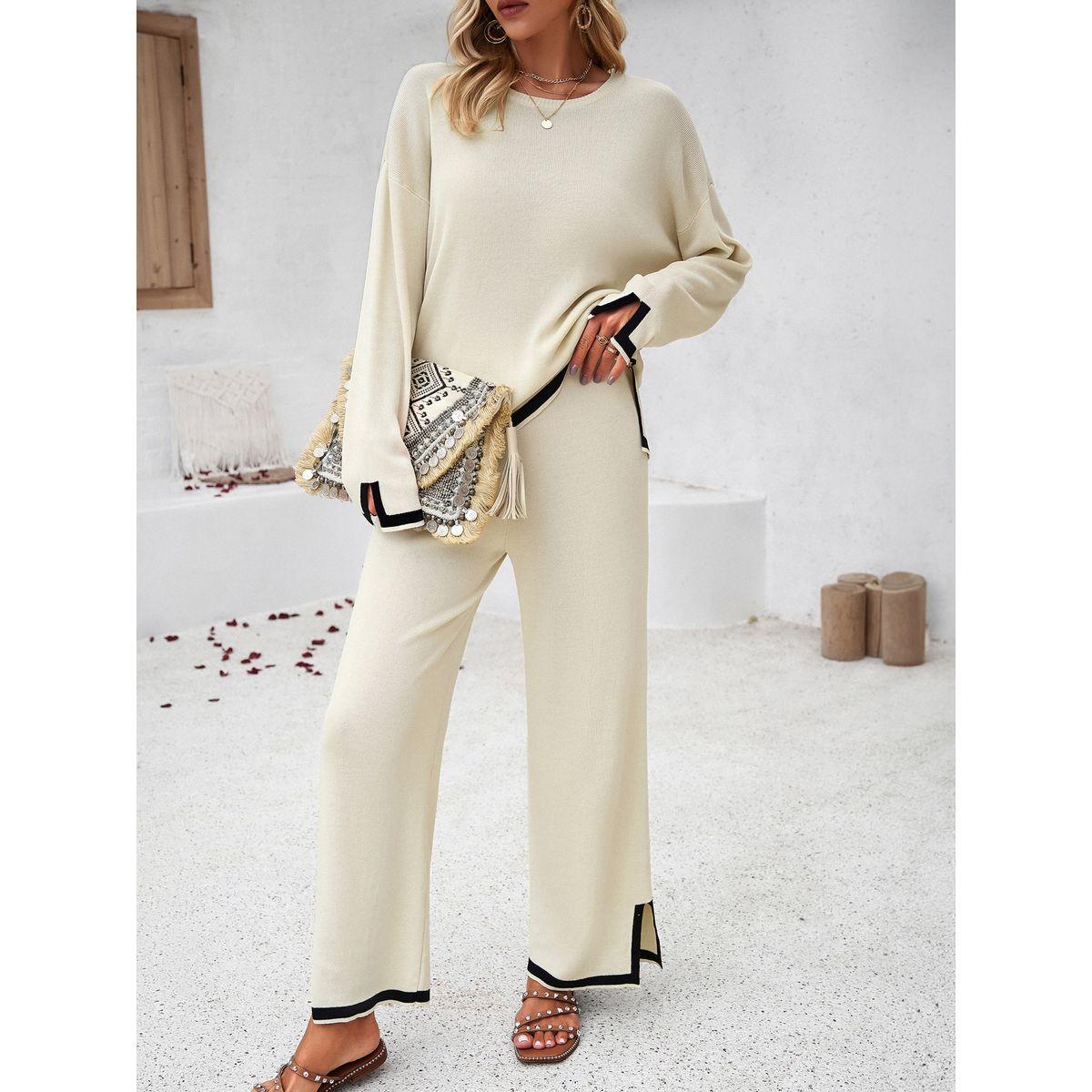 DY X Styli  Contrast Trim Knit Top & Straight Leg Pants Co-Ords-women-clothing-coordsets-image-7