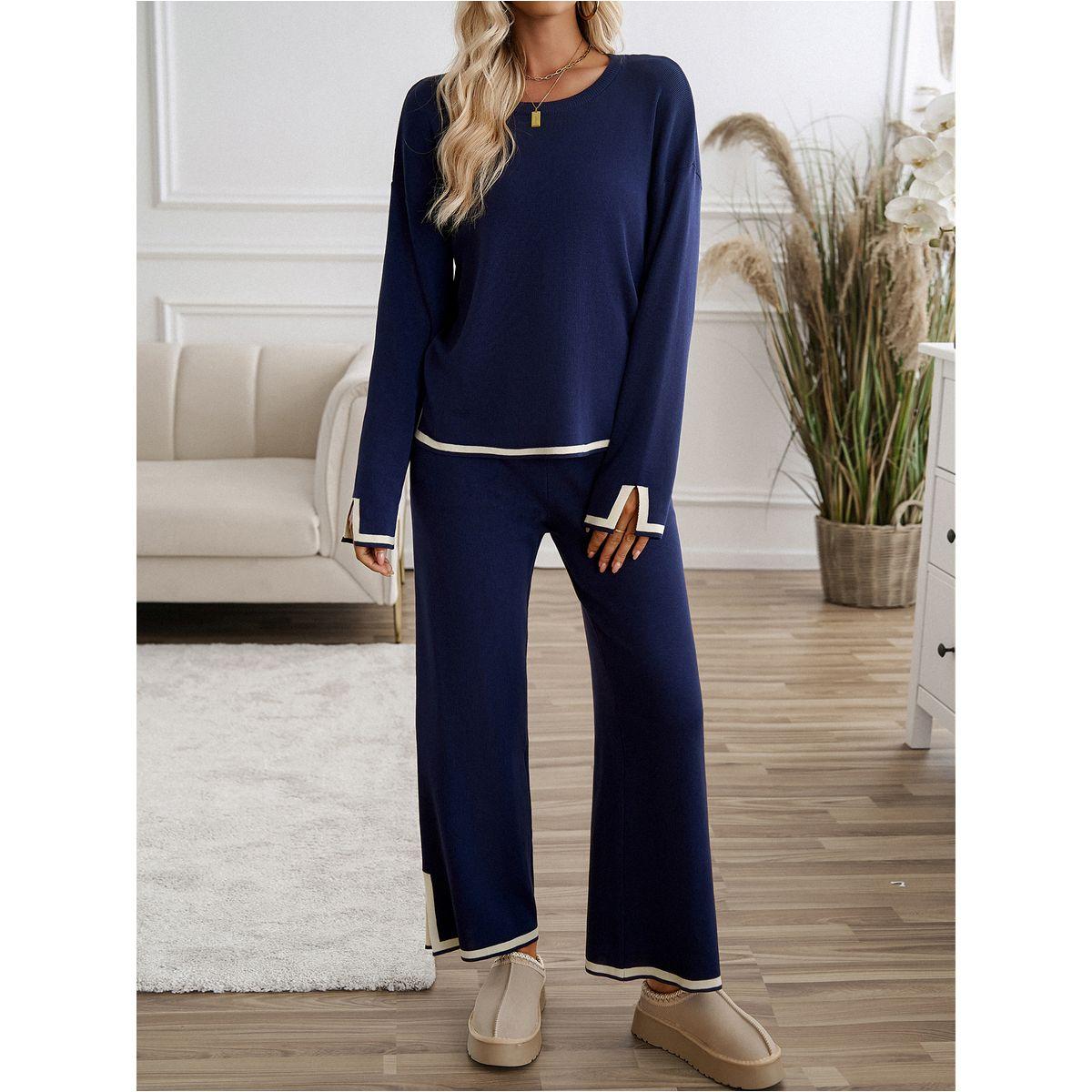 DY X Styli  Contrast Trim Knit Top & Straight Leg Pants Co-Ords-women-clothing-coordsets-image-1