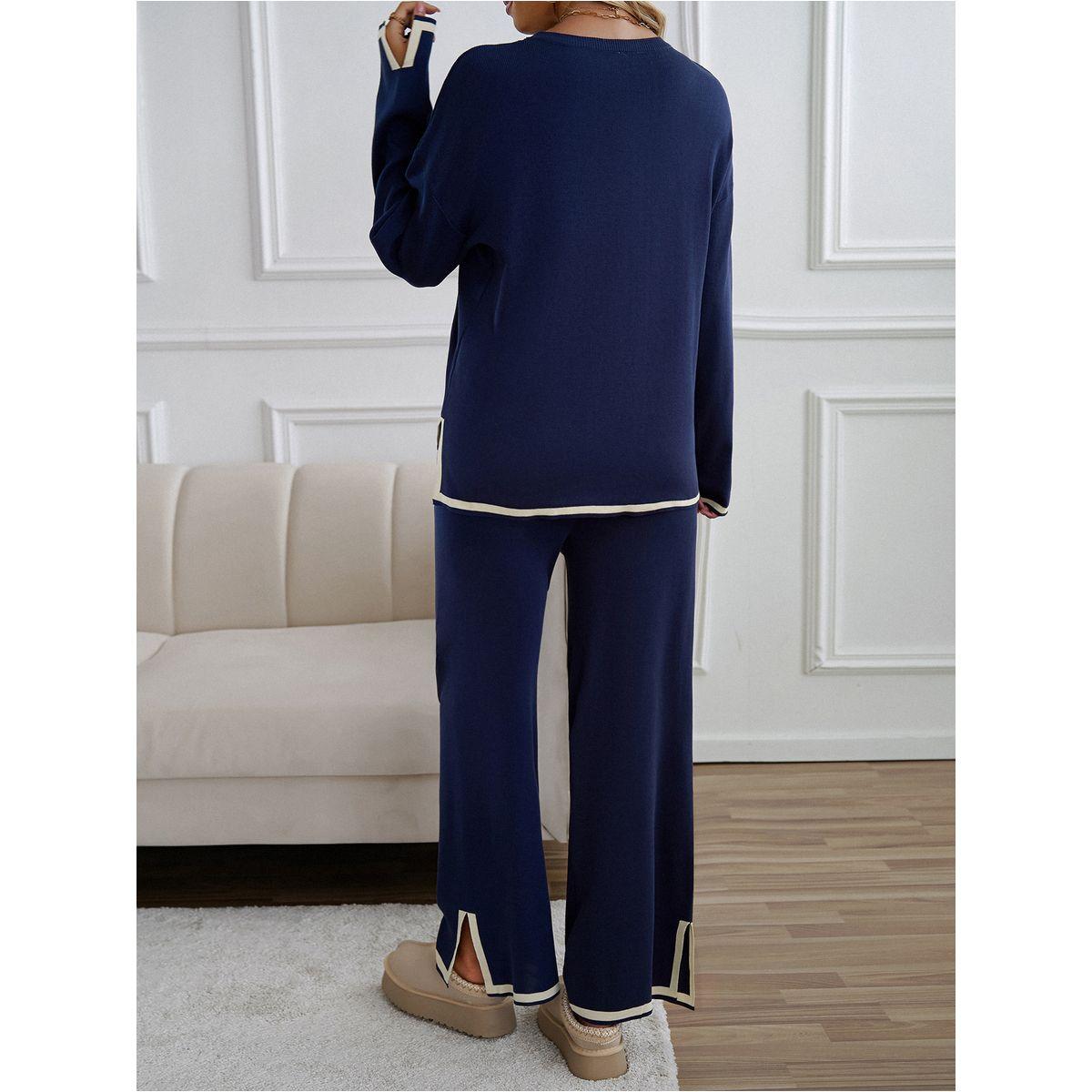 DY X Styli  Contrast Trim Knit Top & Straight Leg Pants Co-Ords-women-clothing-coordsets-image-2