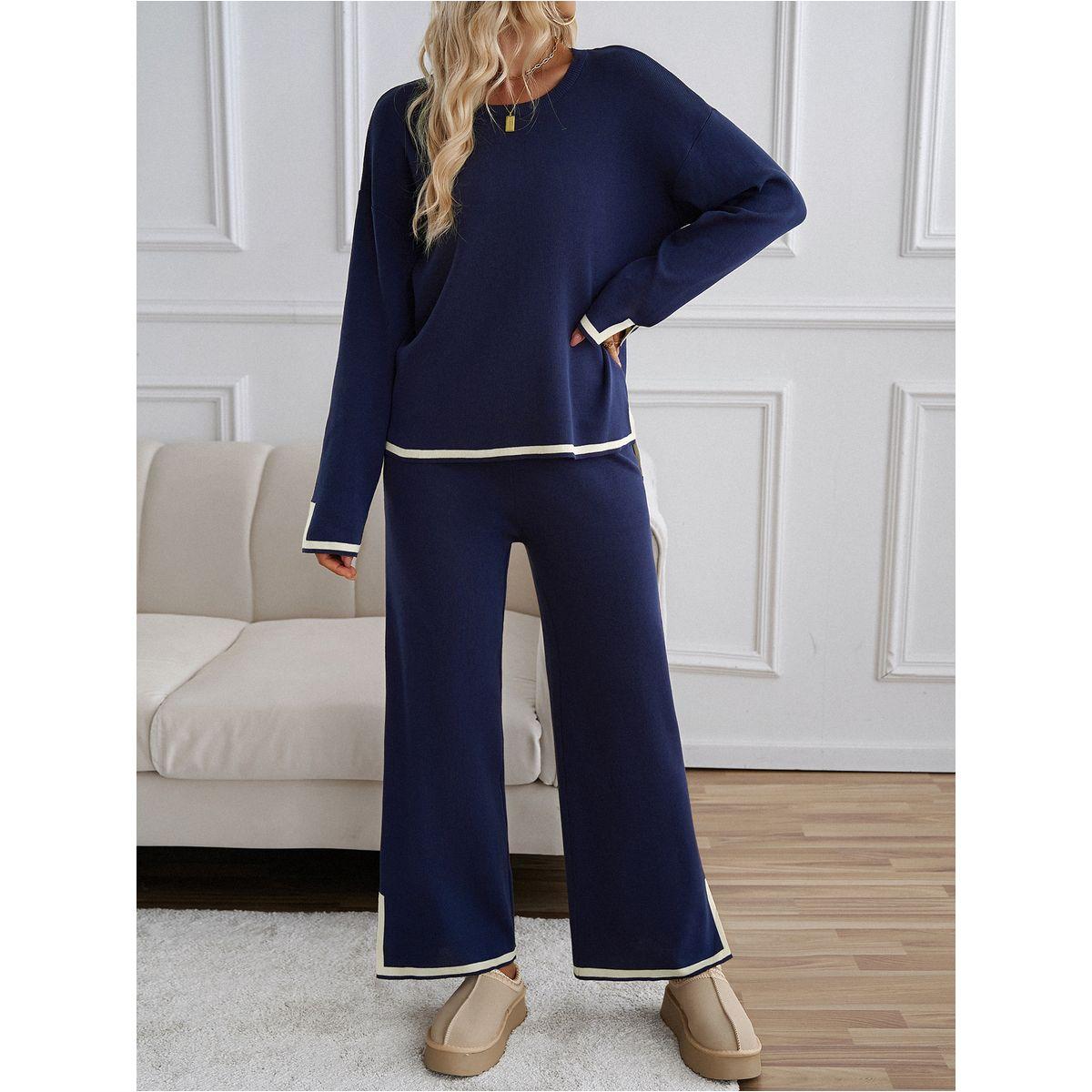 DY X Styli  Contrast Trim Knit Top & Straight Leg Pants Co-Ords-women-clothing-coordsets-image-3
