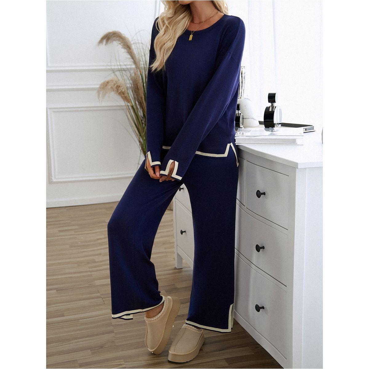 DY X Styli  Contrast Trim Knit Top & Straight Leg Pants Co-Ords-women-clothing-coordsets-image-5