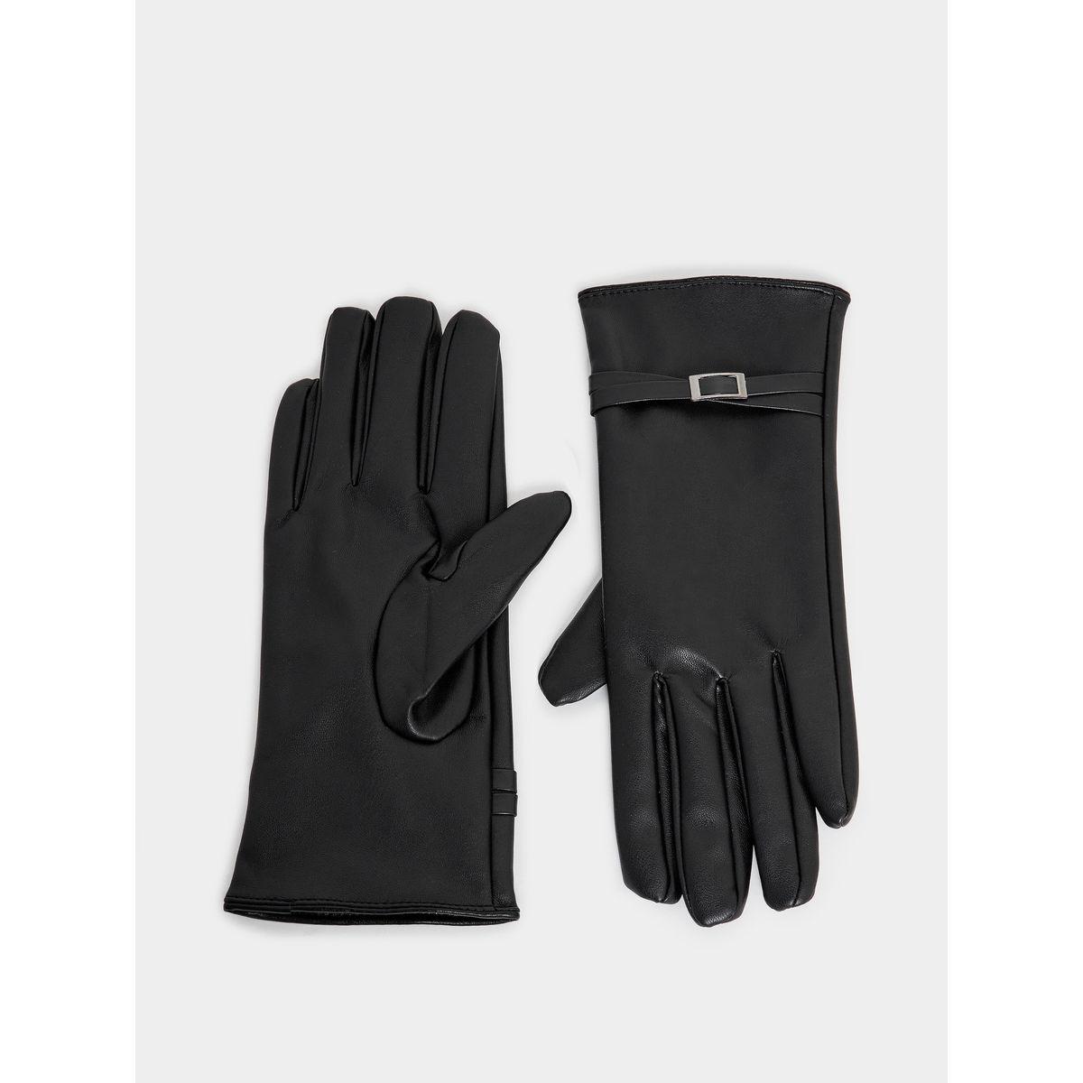 Styli Leather Look Gloves-women-winterwear-gloves-image-1