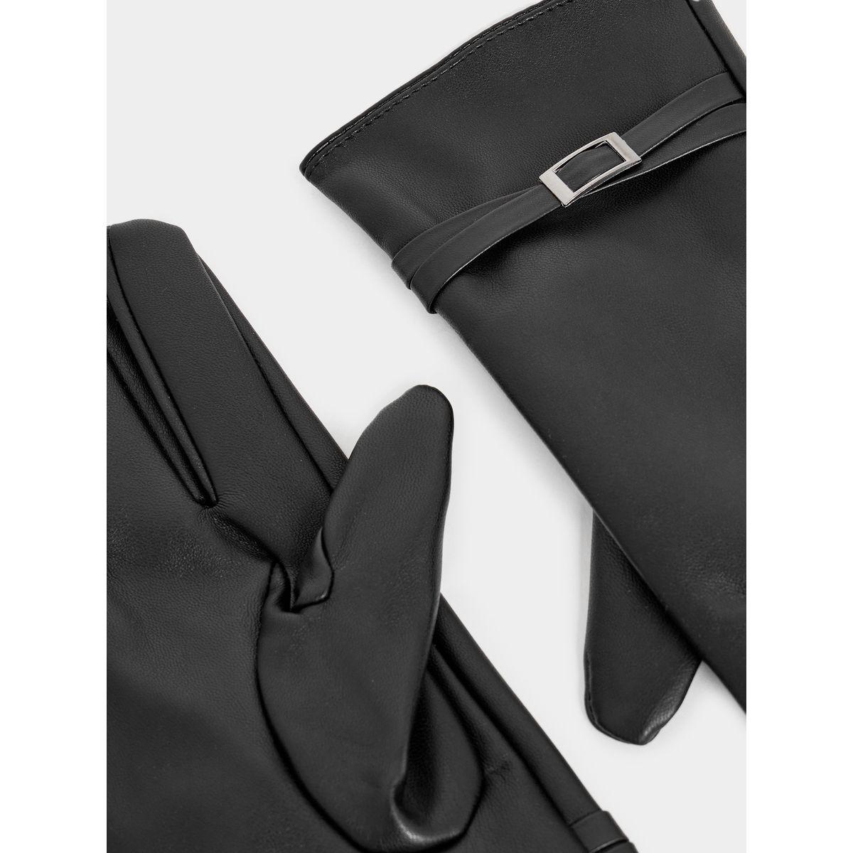 Styli Leather Look Gloves-women-winterwear-gloves-image-2