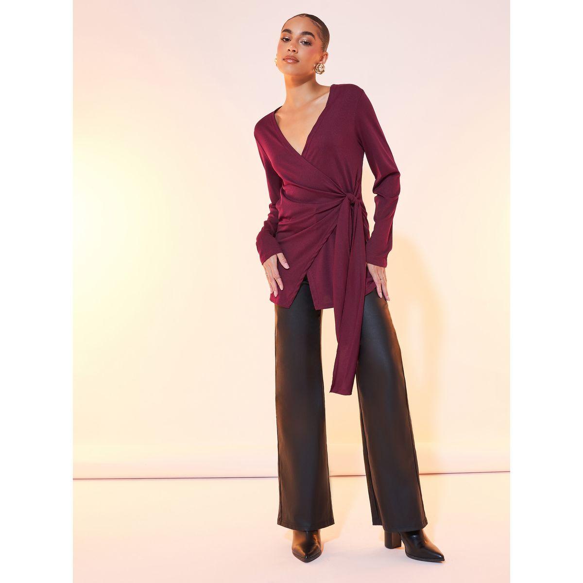 Styli Solid Long Sleeve Wrap Top-women-clothing-shirtsandblouses-blouses-image-2