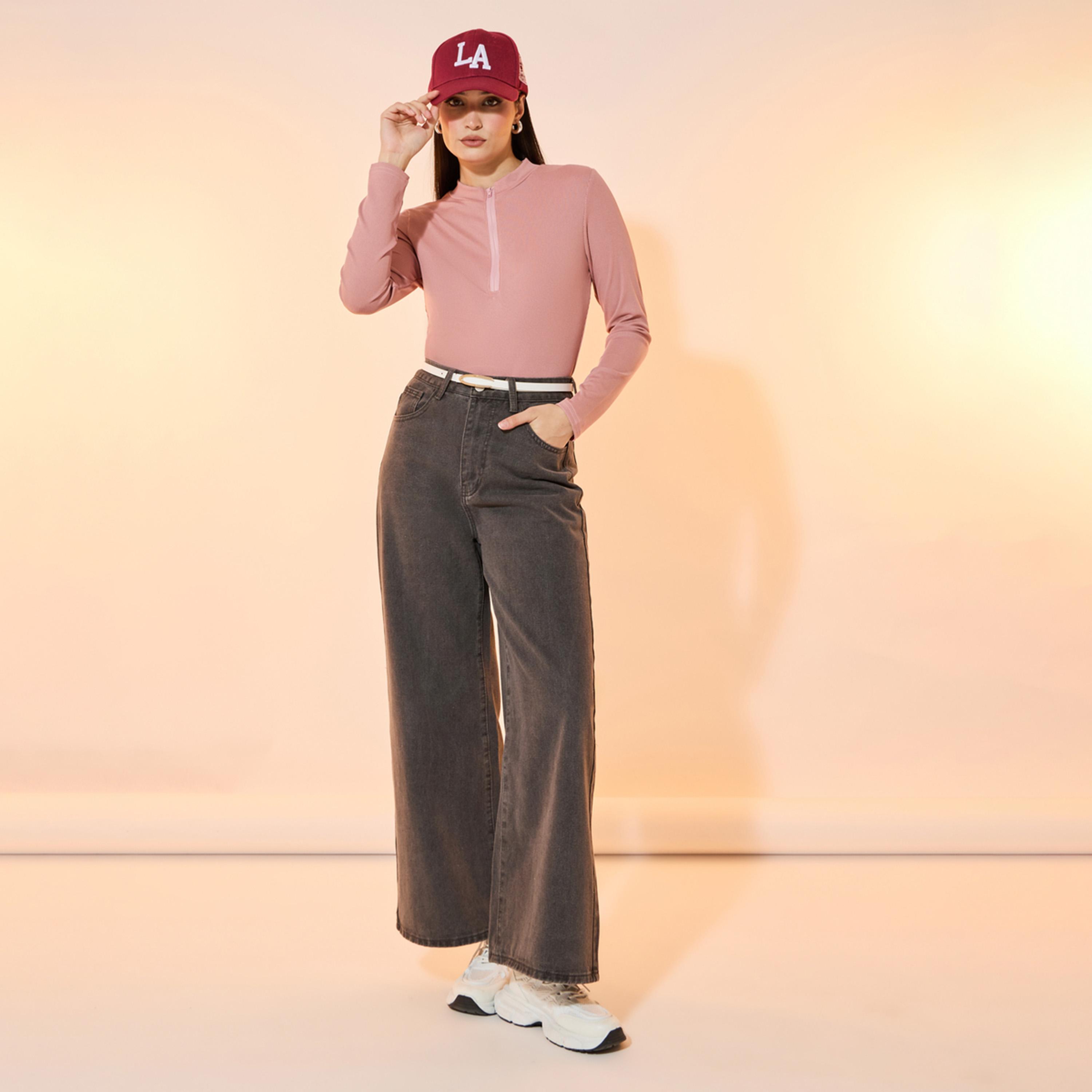 Take Two Ribbed Knit Bodysuit wit Quarter Zip Detail-women-clothing-tshirts-image-1