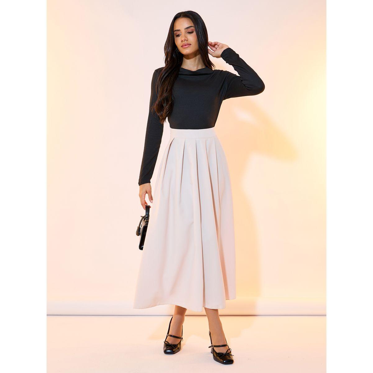 بودي سوت محبوك سادة وياقة منسدلة-women-clothing-tshirts-image-3