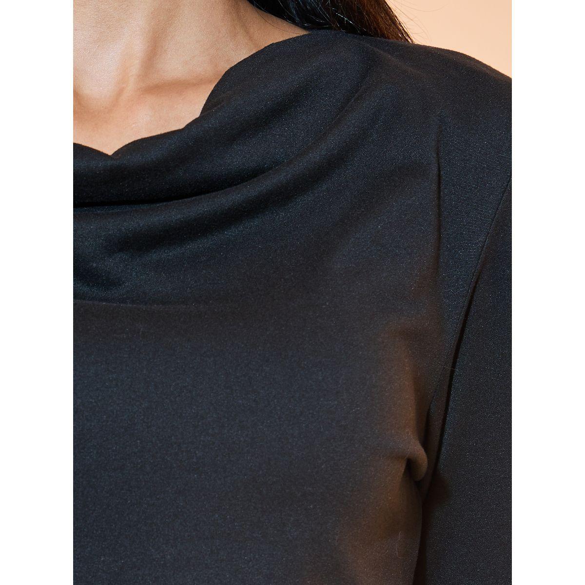 بودي سوت محبوك سادة وياقة منسدلة-women-clothing-tshirts-image-4