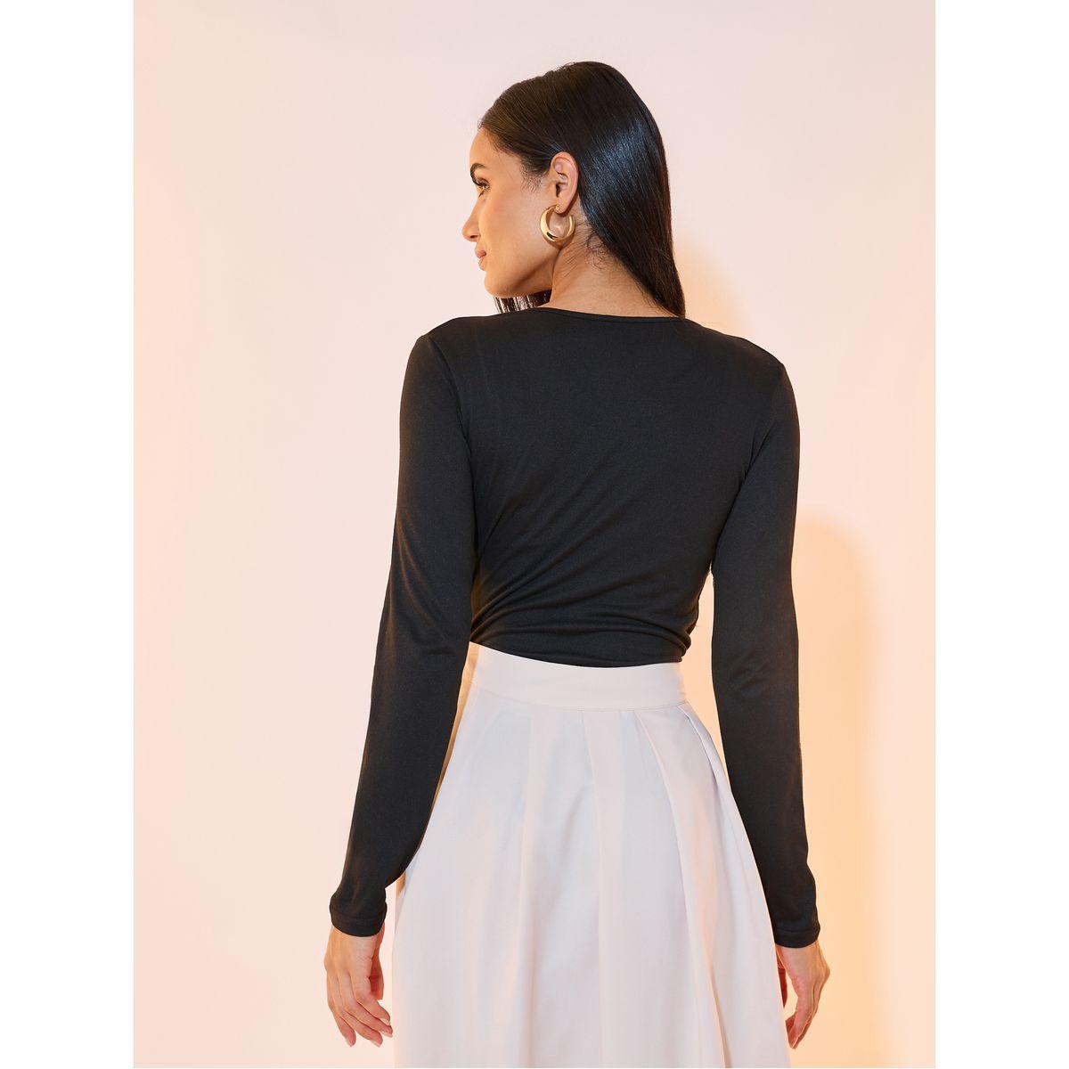 بودي سوت محبوك سادة وياقة منسدلة-women-clothing-tshirts-image-5