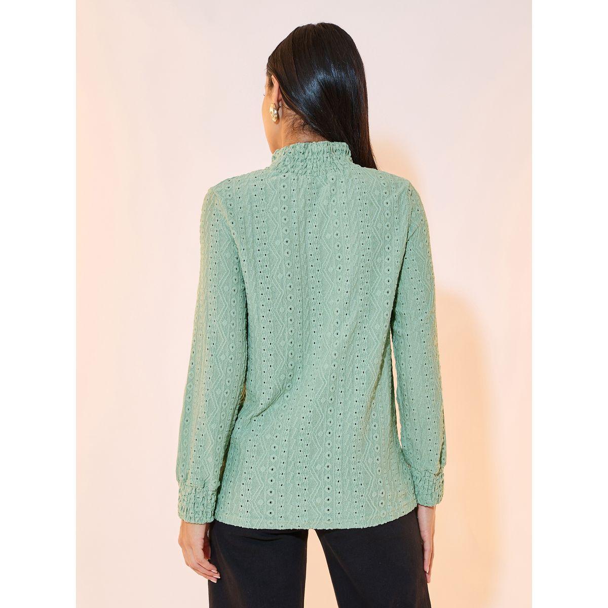 بلوزة بتفاصيل شيفلي وياقة عالية-women-clothing-shirtsandblouses-blouses-image-4