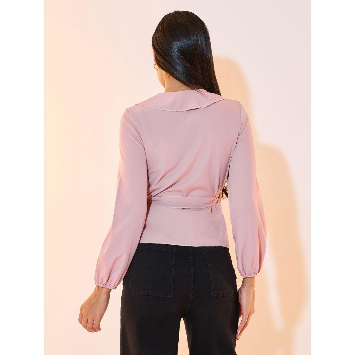 Styli Solid Ruffled Long Sleeves Wrap Top-women-clothing-shirtsandblouses-blouses-image-4