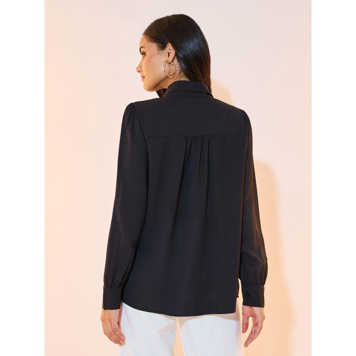 Styli Solid Lapel Front Button Shirt-women-clothing-shirtsandblouses-shirts-image-5