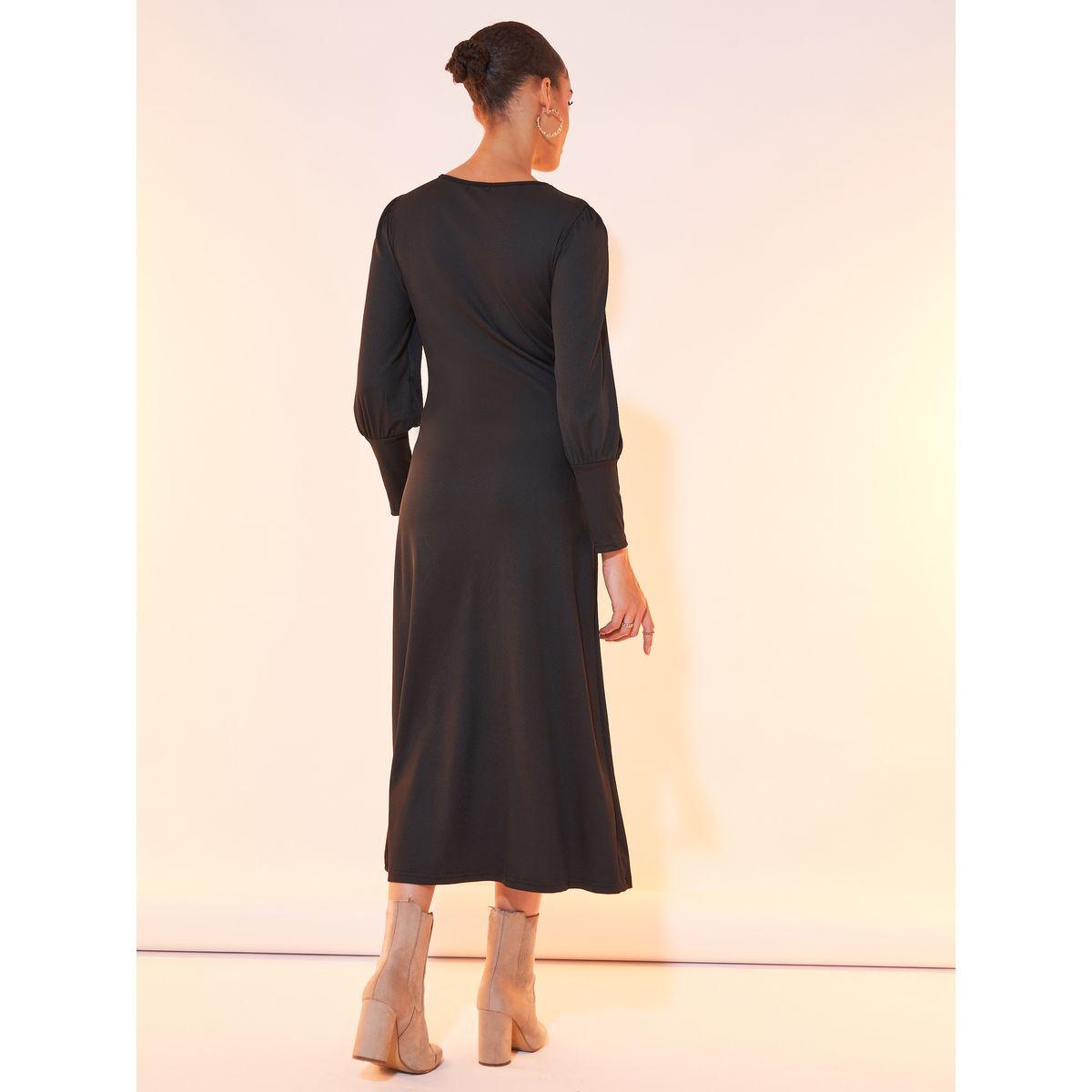 فستان ميدي سادة بياقة دائرية وأزرار-women-clothing-dresses-image-6