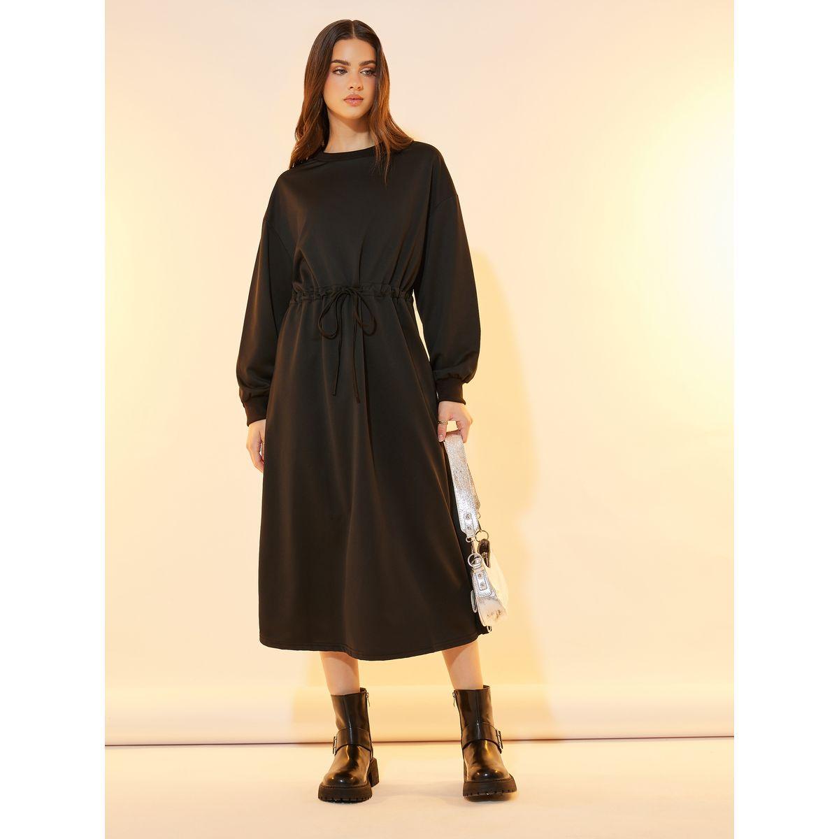 Take Two Solid Round Neck Drawstring Waist Midi Dress-women-clothing-dresses-image-4