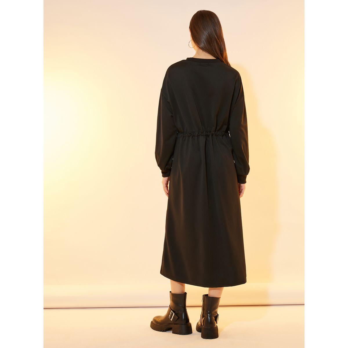 فستان ميدي سادة بياقة دائرية ورباط خصر-women-clothing-dresses-image-6