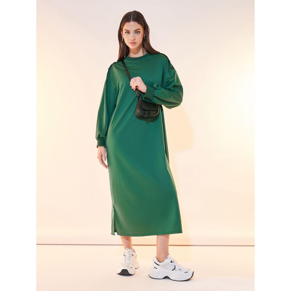 Styli Sloid Button Detail Sweatshirt Midi Dress-women-clothing-dresses-image-1