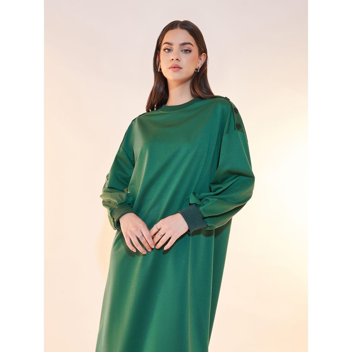 Styli Sloid Button Detail Sweatshirt Midi Dress-women-clothing-dresses-image-2