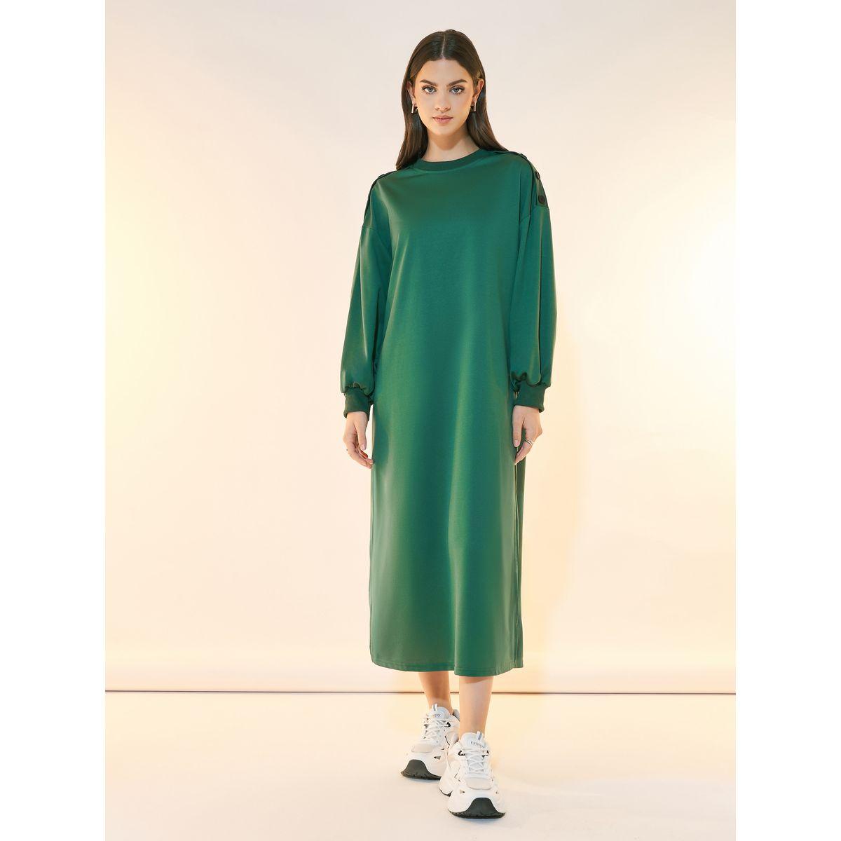Styli Sloid Button Detail Sweatshirt Midi Dress-women-clothing-dresses-image-4