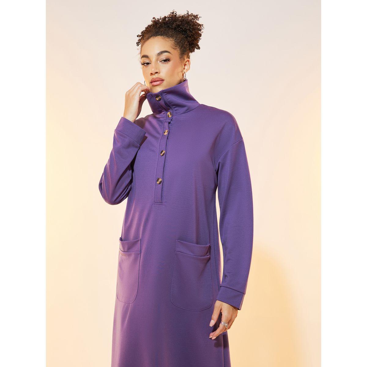 Take Two Turtle Neck Half Button Placket Midi Dress-women-clothing-dresses-image-3