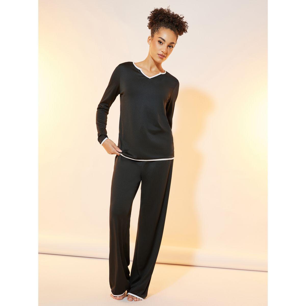 Styli Contrast Edge Long Sleeve Top & Pyjama Set-women-clothing-nightwear-pyjamas-longsets-image-1