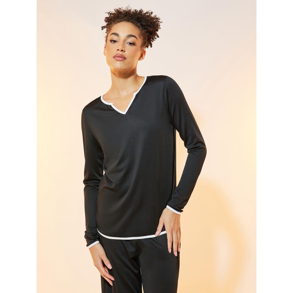 Styli Contrast Edge Long Sleeve Top & Pyjama Set-women-clothing-nightwear-pyjamas-longsets-image-2
