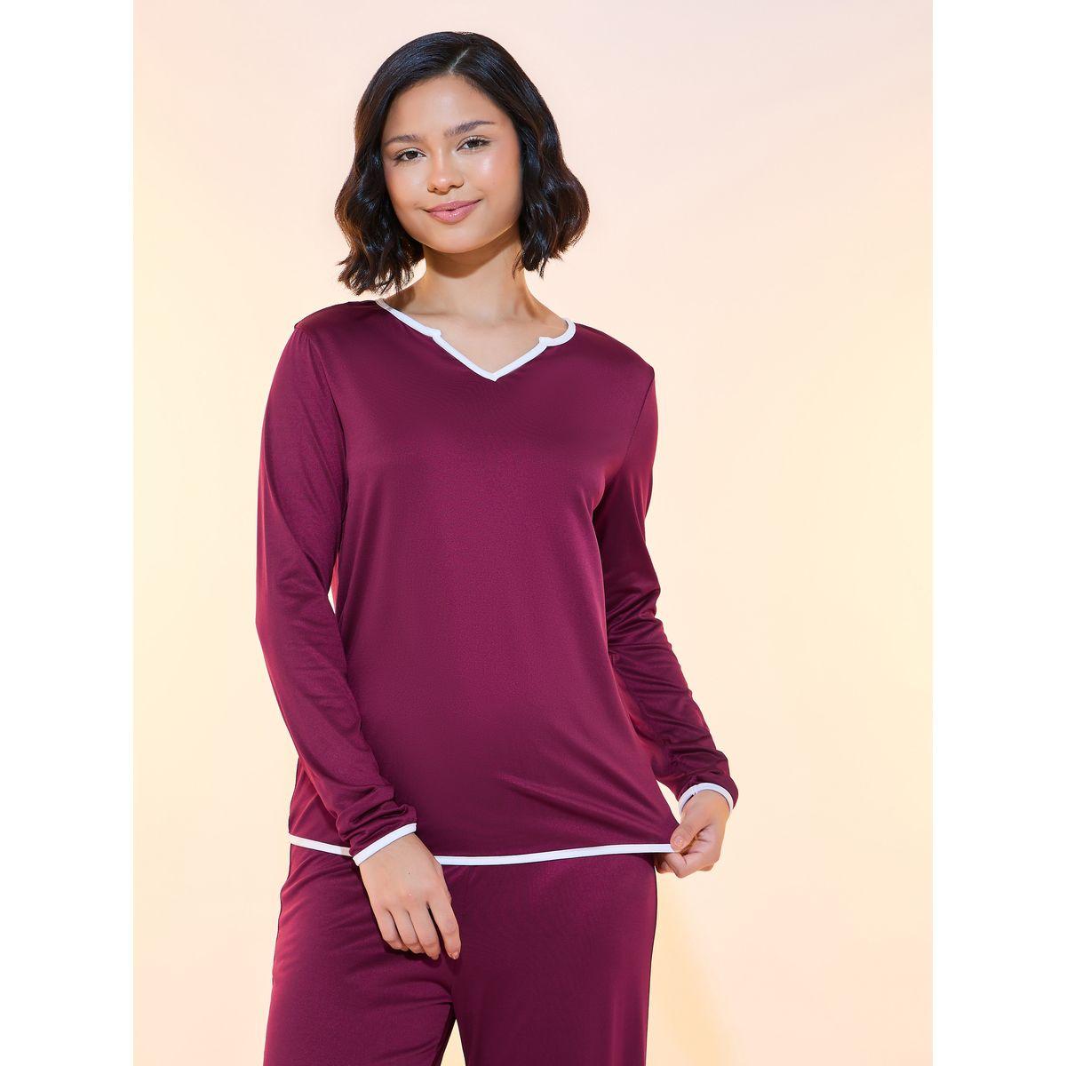 Styli Solid Contrast Edge Top & Pyjama Set-women-clothing-nightwear-pyjamas-longsets-image-3