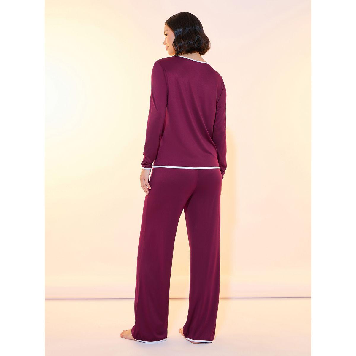 Styli Solid Contrast Edge Top & Pyjama Set-women-clothing-nightwear-pyjamas-longsets-image-5
