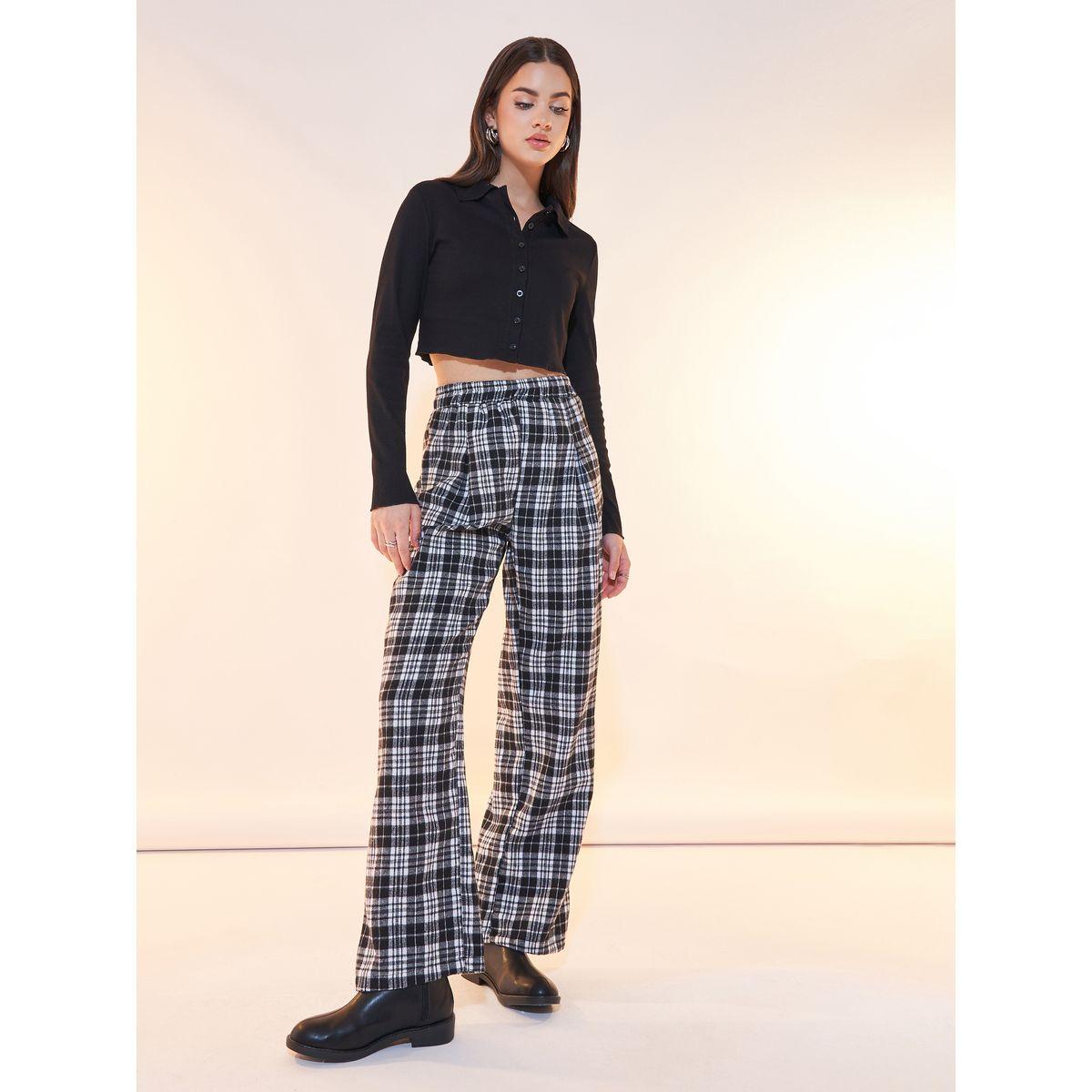 Styli High Rise Checked Flared Pants-women-clothing-bottoms-trousers-image-1