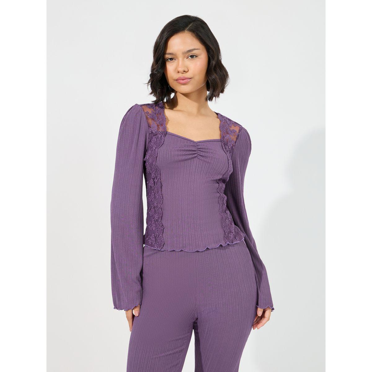 Styli Unwind Rib Lace Insert Top & Flare Pyjama Set-women-clothing-nightwear-pyjamas-longsets-image-2