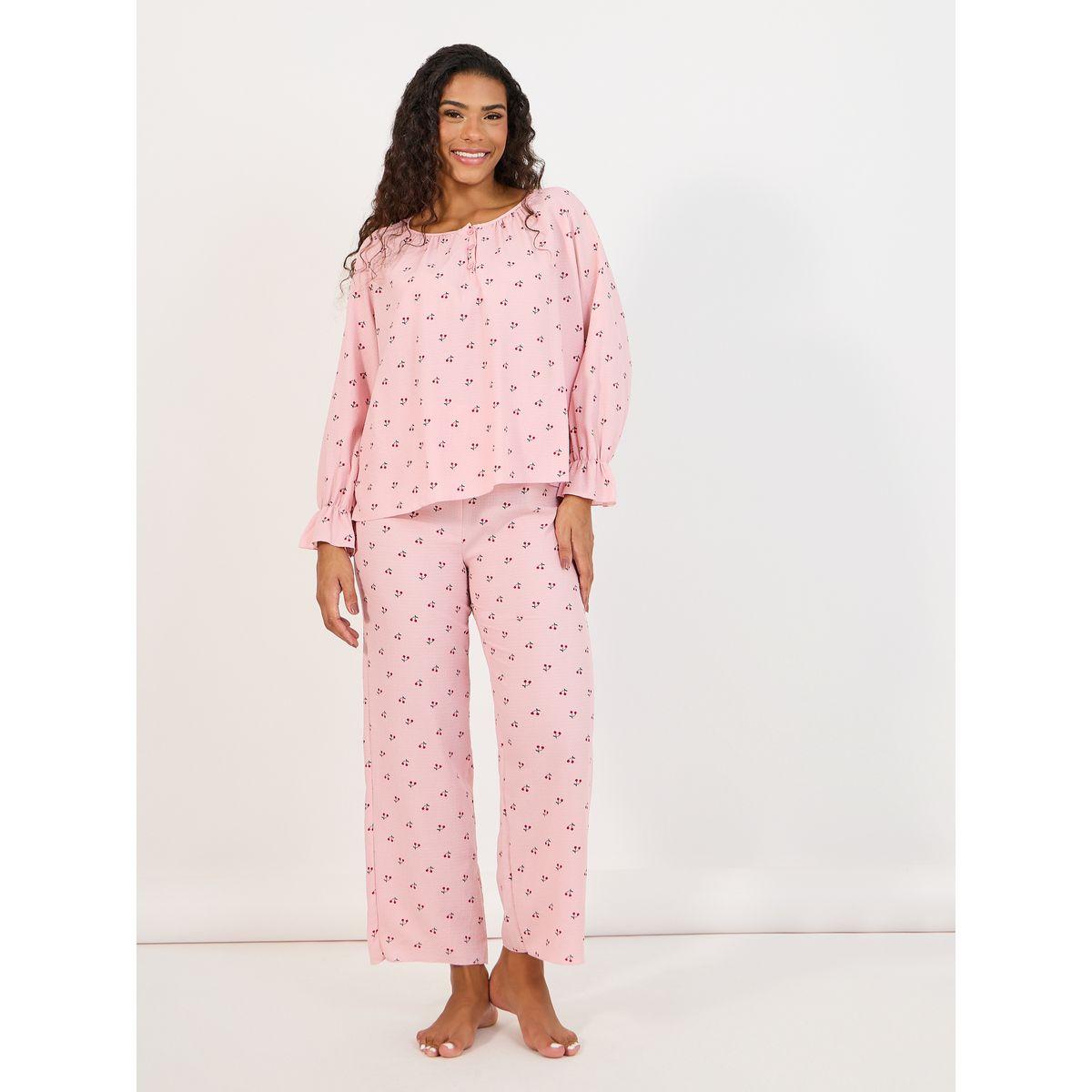 طقم من بنطال بيجاما مع بلوزة بأزرار غلق-women-clothing-nightwear-pyjamas-longsets-image-1