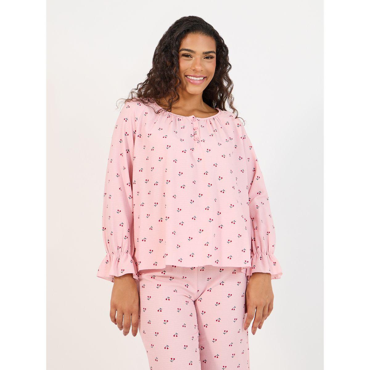 Styli Unwind Long Sleeves Placket Detail Cherry Top & Pyjama Set-women-clothing-nightwear-pyjamas-longsets-image-2