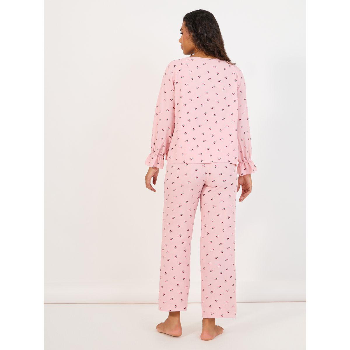 طقم من بنطال بيجاما مع بلوزة بأزرار غلق-women-clothing-nightwear-pyjamas-longsets-image-4