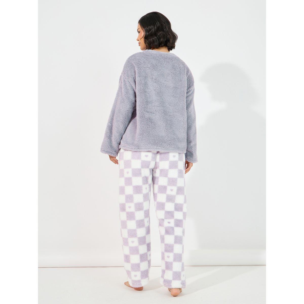 Styli Unwind Checked Pocket Fleece Top & Pyjama Set-women-clothing-nightwear-pyjamas-longsets-image-4