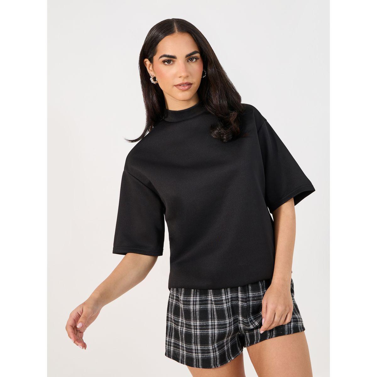 Styli Patch Detail Oversized T-Shirt with Dropped Shoulder-women-clothing-tshirts-image-1