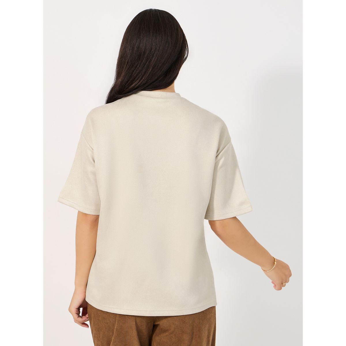 Styli Suede Look Oversized T-Shirt with Embroidered Slogan-women-clothing-tshirts-image-4