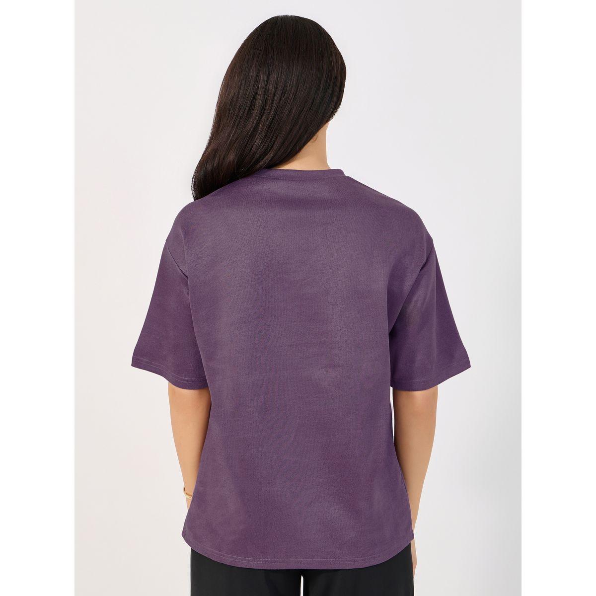 Styli Suede Look Oversized T-Shirt with Embroidered Slogan-women-clothing-tshirts-image-4