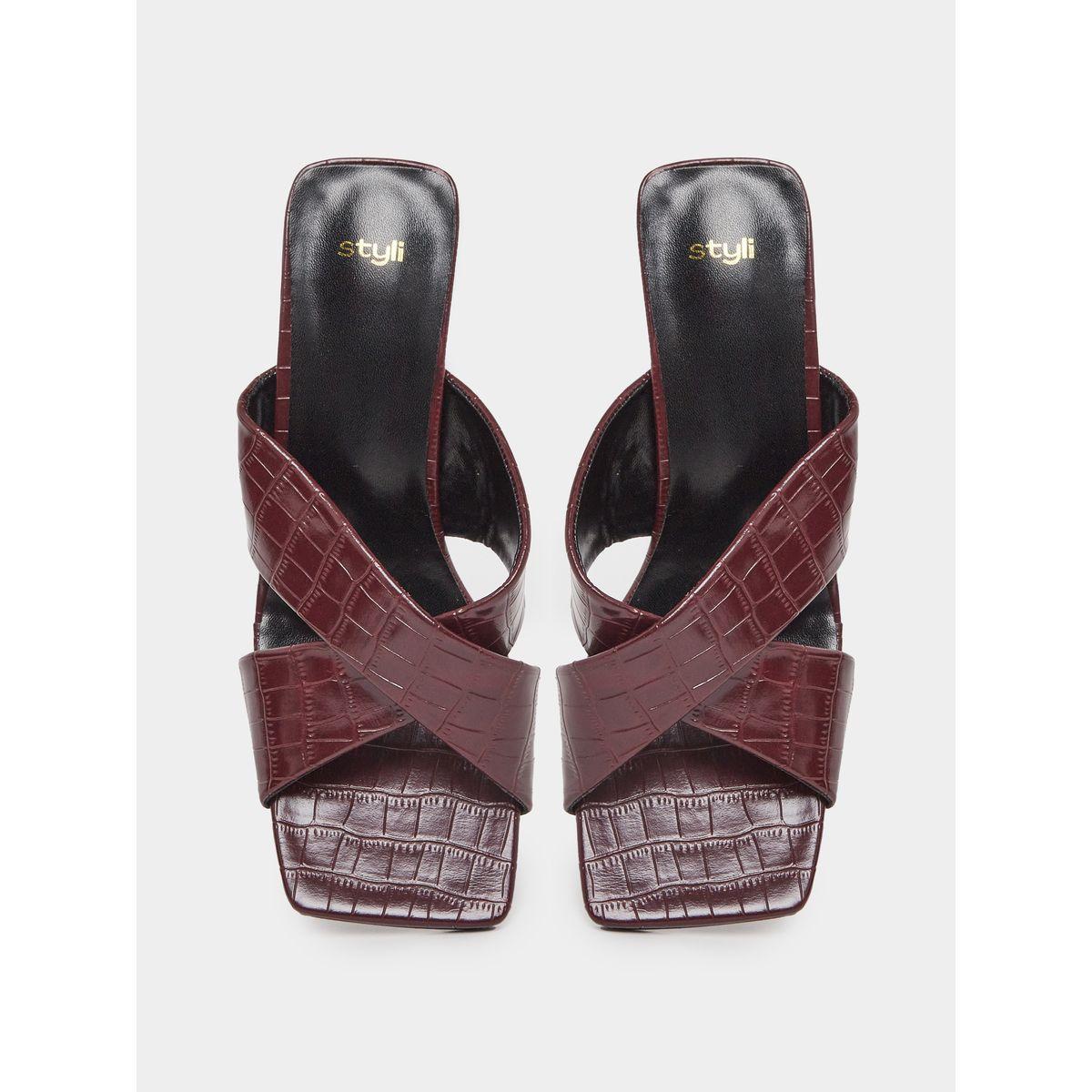 Styli Croc Skin Textured Stiletto Heel Sandals-women-shoes-heels-image-6