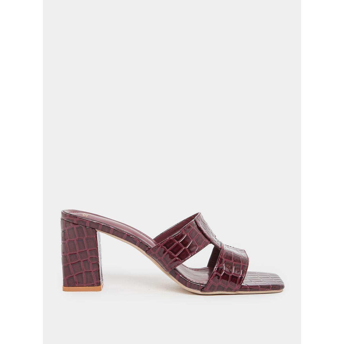 Styli Croc Texture Double Strap Block Heel Sandals-women-shoes-heels-image-2