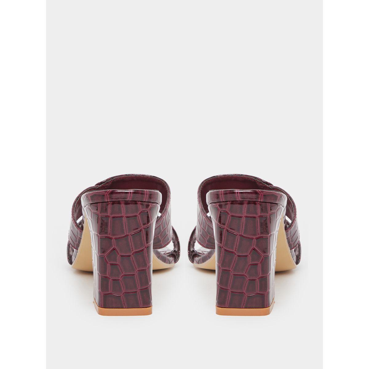 Styli Croc Texture Double Strap Block Heel Sandals-women-shoes-heels-image-5