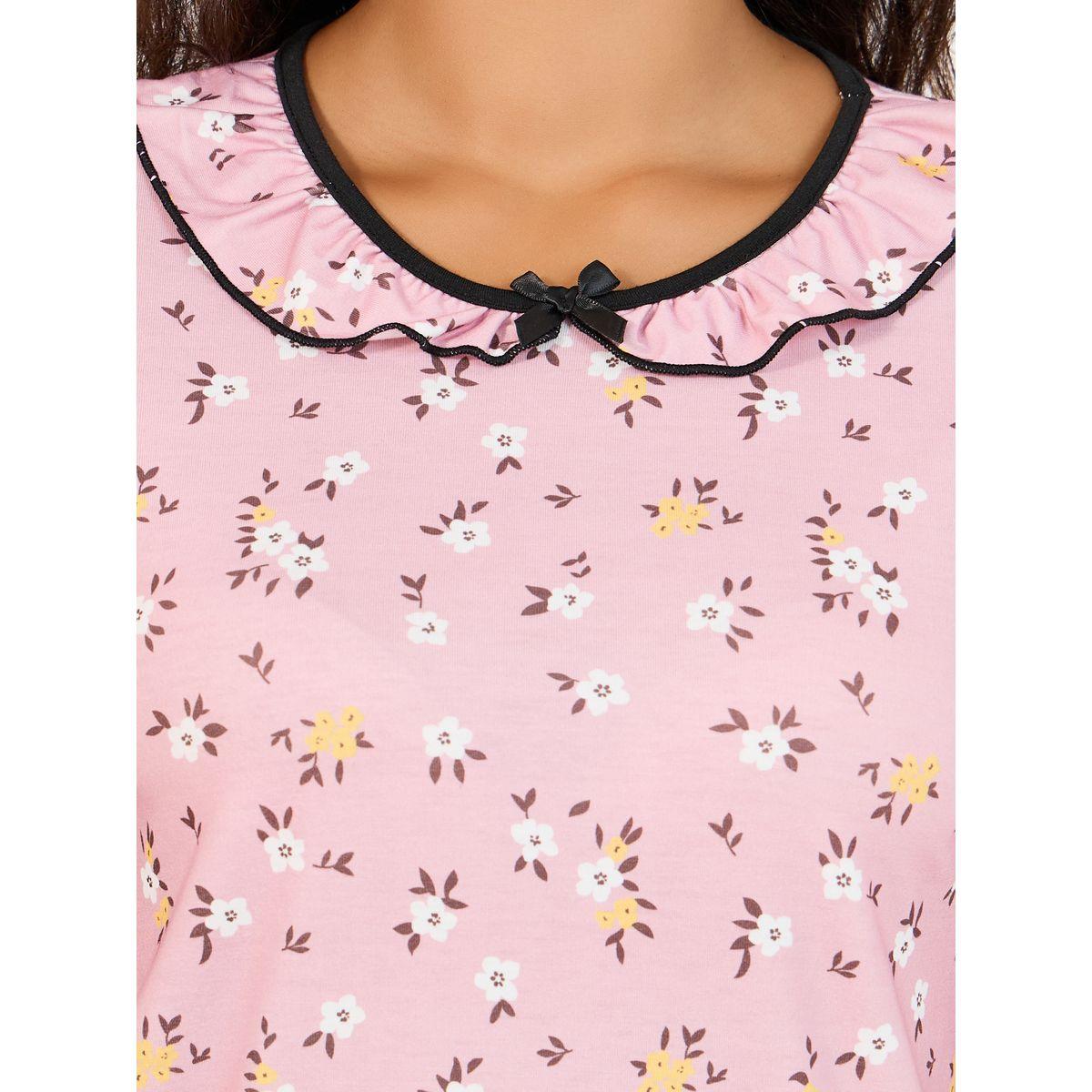 طقم من بنطال بيجاما مع تيشيرت مطبع بزهور-women-clothing-nightwear-pyjamas-longsets-image-3
