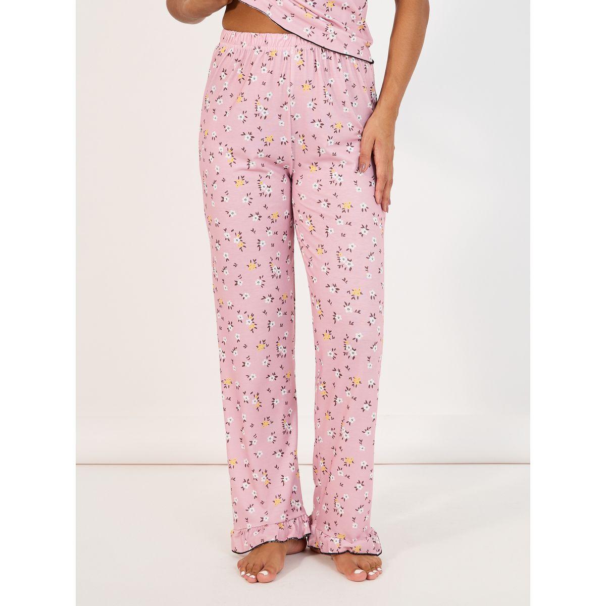 طقم من بنطال بيجاما مع تيشيرت مطبع بزهور-women-clothing-nightwear-pyjamas-longsets-image-5