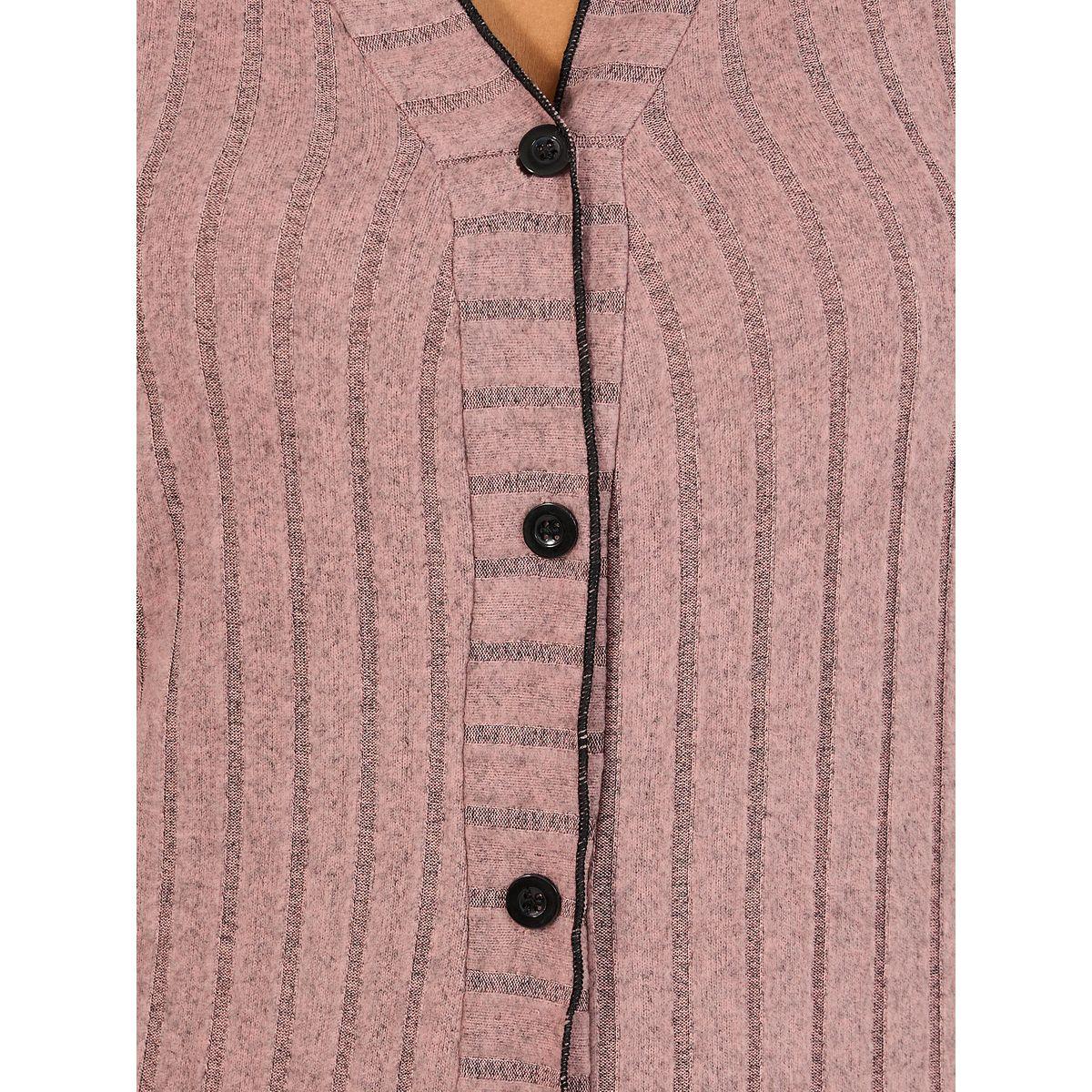 Styli Unwind Rib Contrast Edge Button Closure Nightshirt Dress-women-clothing-nightwear-nighties-image-3