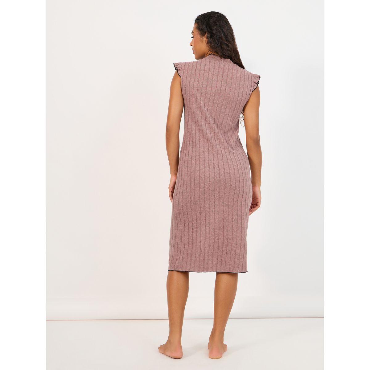 Styli Unwind Rib Contrast Edge Button Closure Nightshirt Dress-women-clothing-nightwear-nighties-image-4
